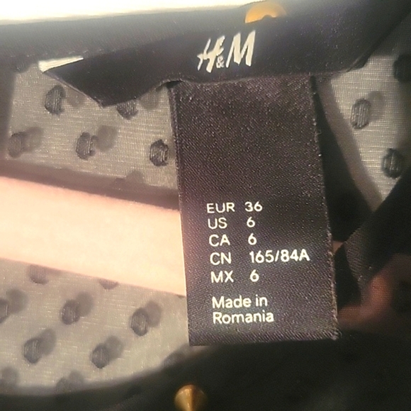 H&M Black Sheer Polka-Dot Blouse with Studs Around Neck, Size: 6 - Picture 2 of 8